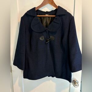 MetroStyle Textured Navy Blue Jacket Peter Pan Collar Toggle Size 18